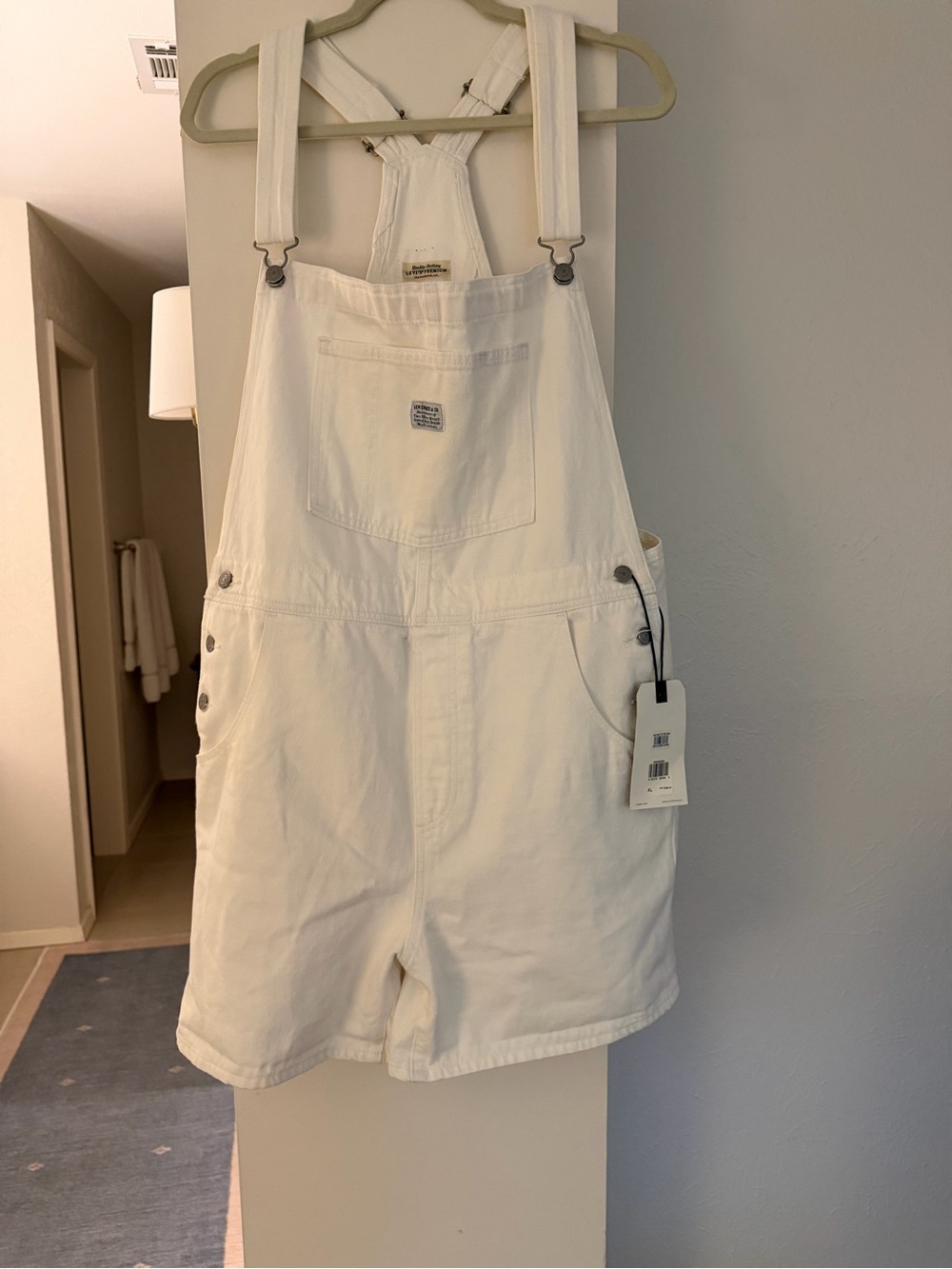 Levi's White Denim Short Overalls